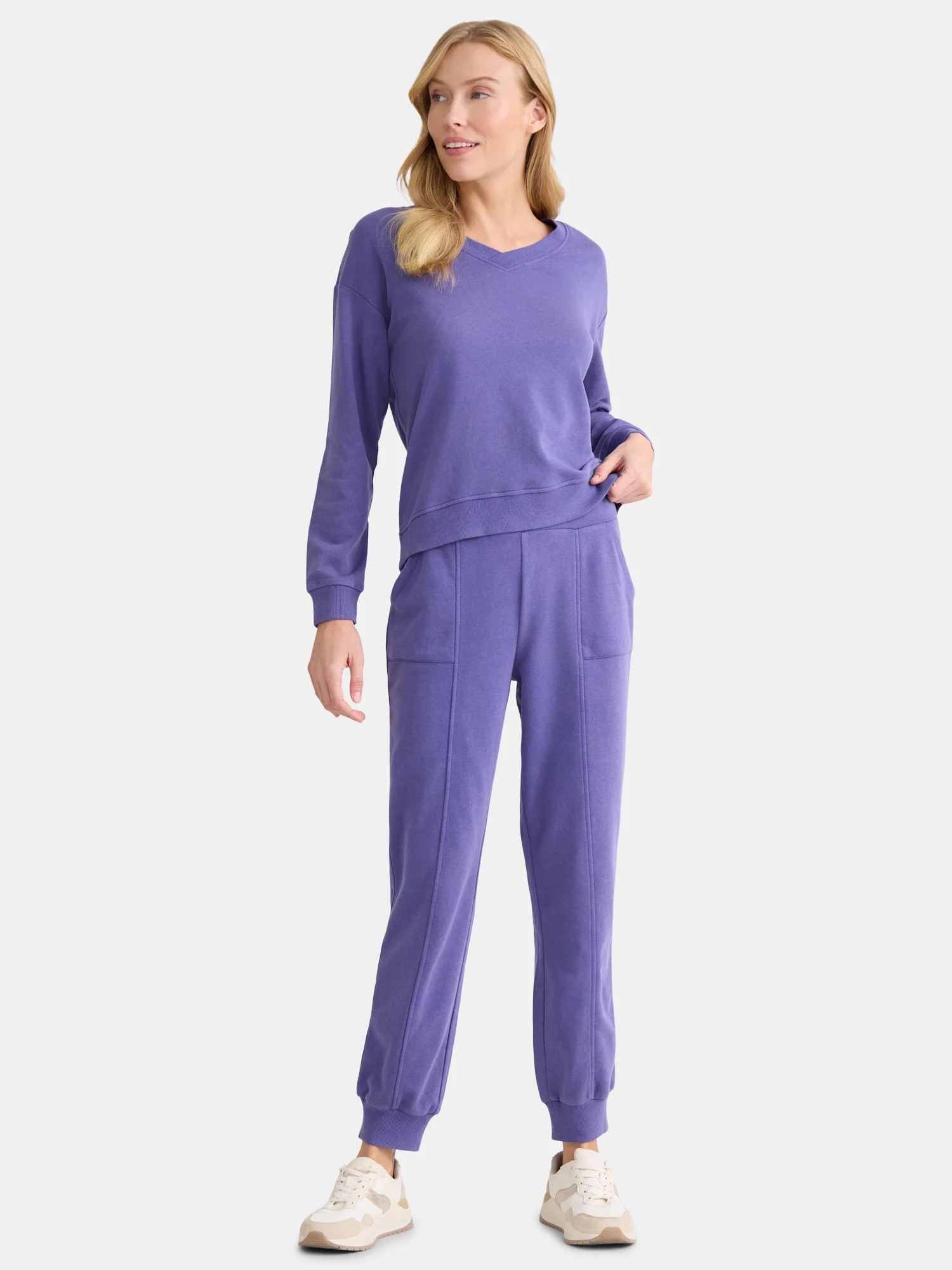 Time and Tru Women's and Women’s Plus French Terry Sweatshirt and Joggers Set, 2-Piece, Sizes X... | Walmart (US)