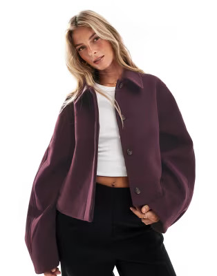 ASOS DESIGN top collar jacket in burgundy | ASOS (Global)