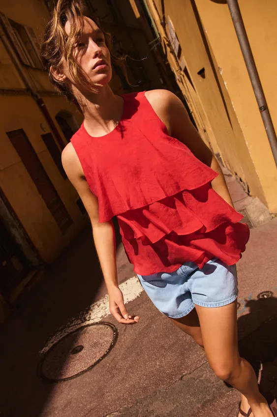 ASYMMETRIC RUFFLE TOP | Zara UK