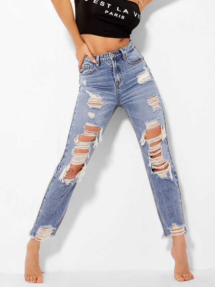 Stone Wash High-Waisted Boyfriend Jeans | SHEIN