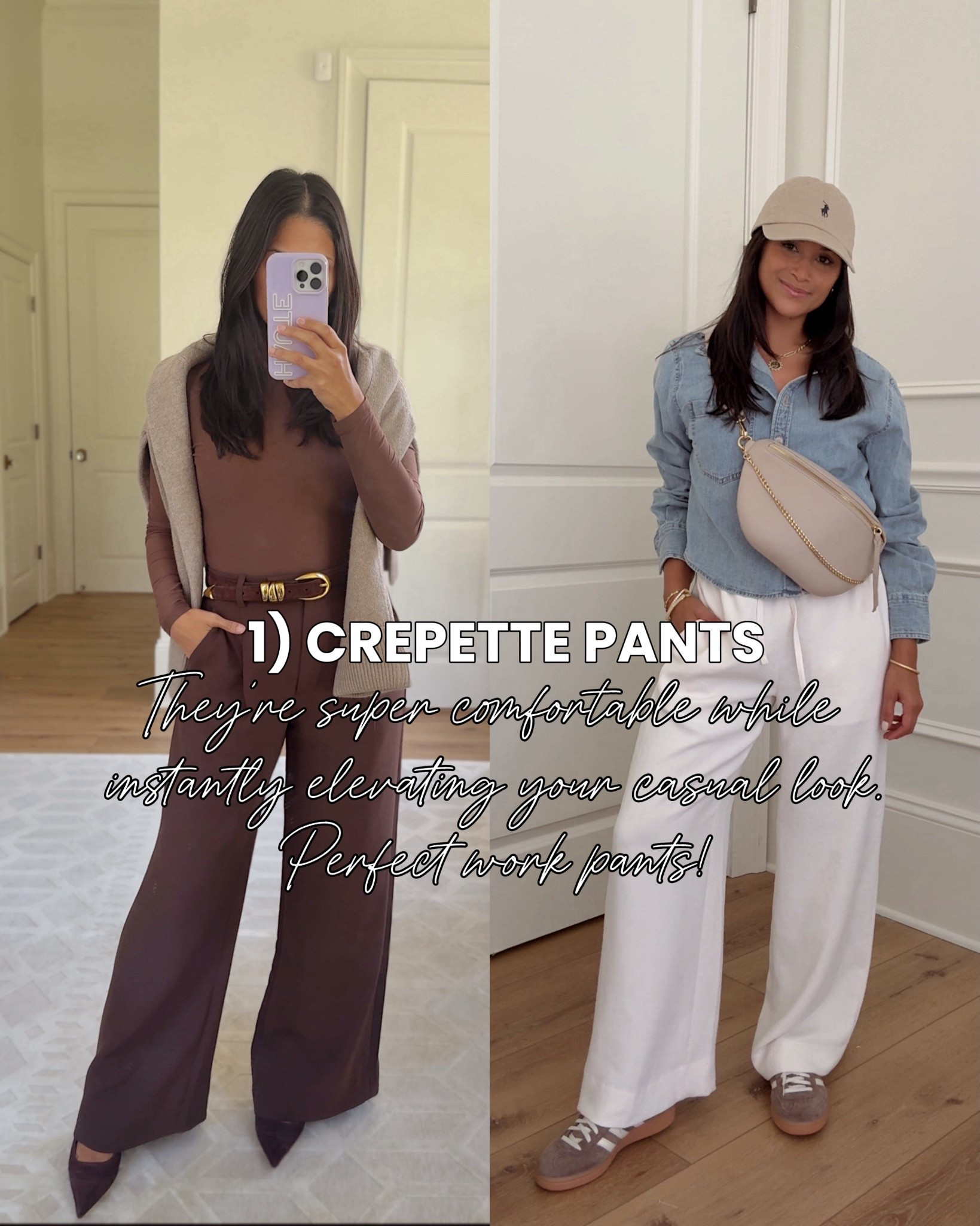 Crepette & Tailored Pants
-They’re super comfy to wear while instantly elevating your casual look. They’re also the perfect work pants.
Wearing sz small in the white pants and got them hemmed to wear with flats.

Also, take 20% OFF my Beck Sling Bag with code: HAUTE20

#LTKPetite #LTKFallSale #LTKStyleTip