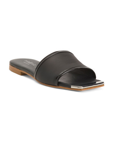 Leather Slide Sandals For Women, Leather/Gold | TJ Maxx