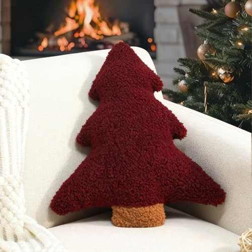 Artmag Christmas Pillows, Decorative Christmas Tree Pillow Stuffed Tree Shaped Plush Pillow for Holiday Party Sofa Living Room Decoration (15.5" x 14.5", Red) | Amazon (US)