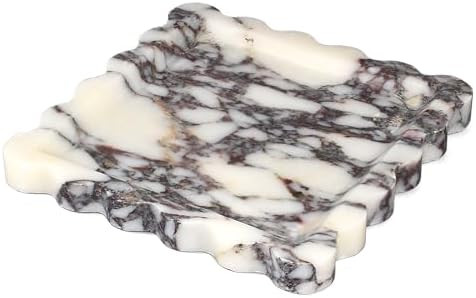 Square Marble Vanity Tray with Scalloped Edge - Natural Marble Perfume Tray Decor for Dresser, Va... | Amazon (US)
