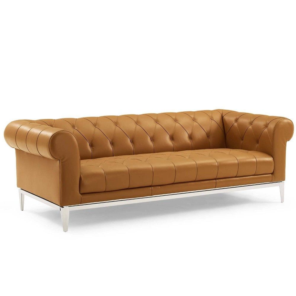 Idyll Tufted Button Upholstered Leather Chesterfield Sofa Tan - Modway | Target
