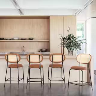 LUE BONA Rattan Counter Height Bar Stools With Faux Leather Seat (set of 4) LB21CH0030-700 - The ... | The Home Depot