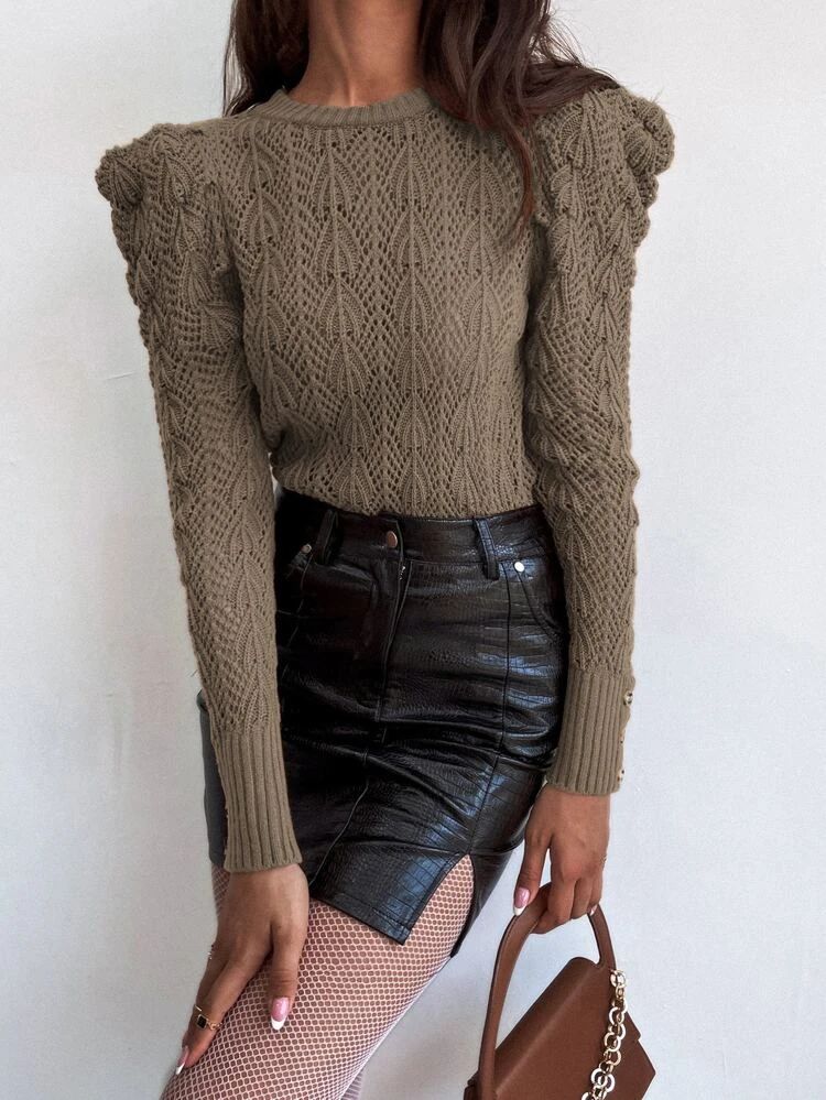 Solid Puff Sleeve Sweater | SHEIN