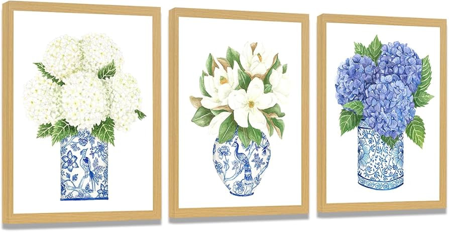 LUHDFYS Blue White Willow Style Ginger Jar Watercolor Chinoiserie Decor Canvas Painting Orchid Or... | Amazon (US)