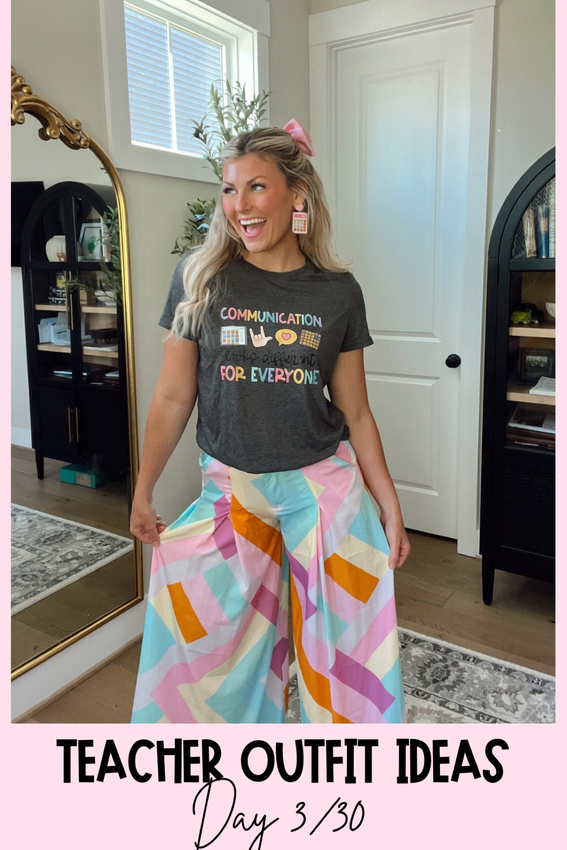 Teacher outfit ideas day 3/30🩷
Sizing details ⬇️
Shirt size L (I like my women fit t-shirts looser so I can tuck them)
Pants size S (fits like a 4)

#LTKStyleTip #LTKSummerSales #LTKFindsUnder50