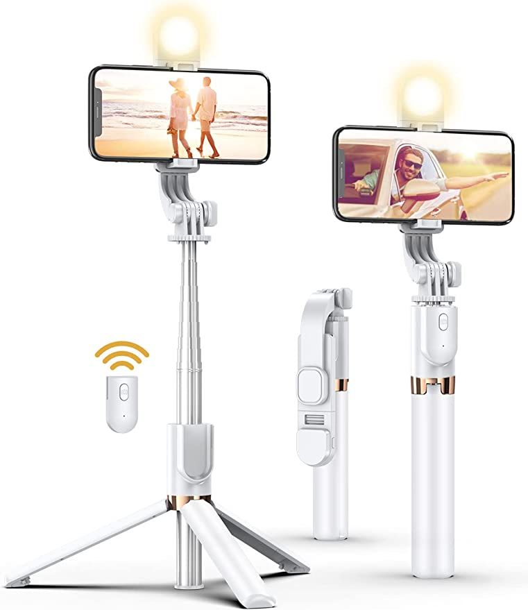 Selfie Stick Tripod with Detachable Wireless Remote, Extendable Selfie Stick Tripod with LED Fill... | Amazon (US)
