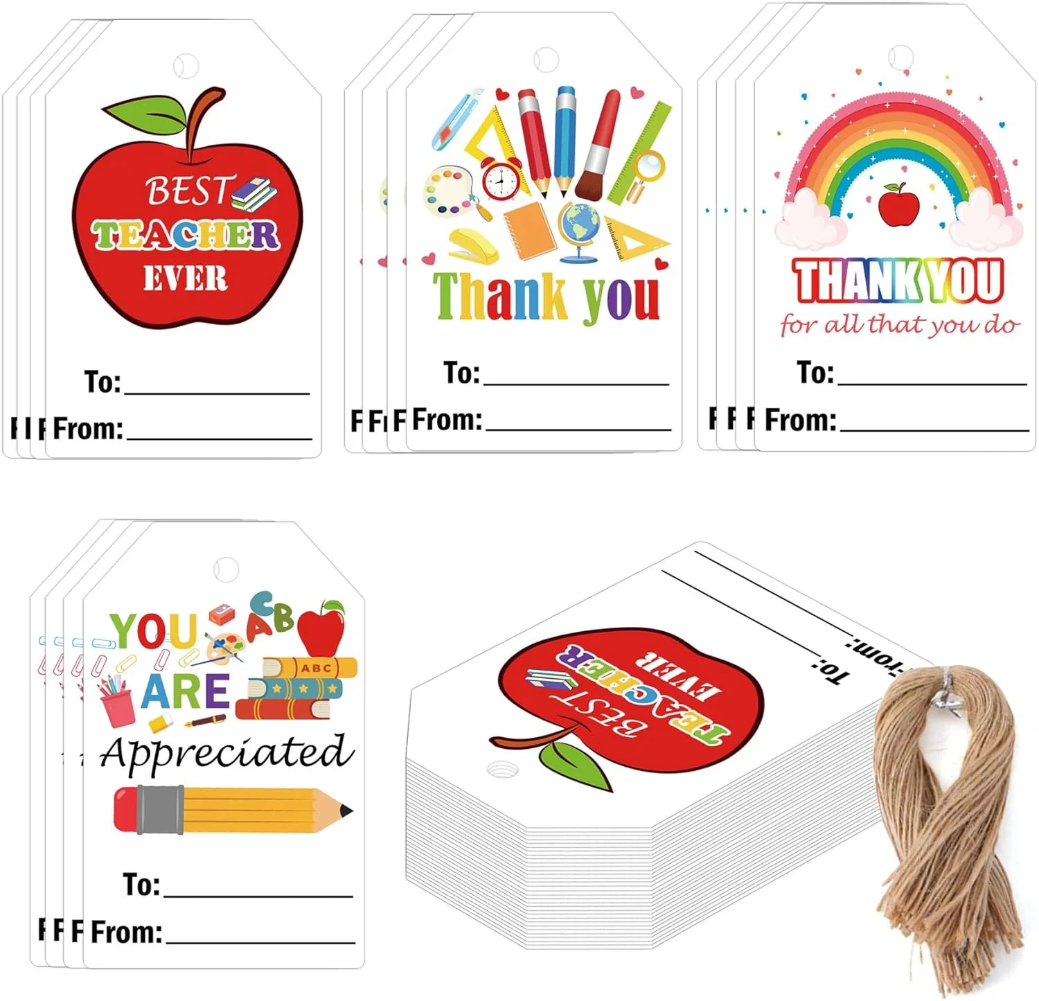 50pcs Teacher Appreciation Gift Tags with String 3.3x2.2 inch Colorful Thank You Teacher Presents... | Walmart (US)