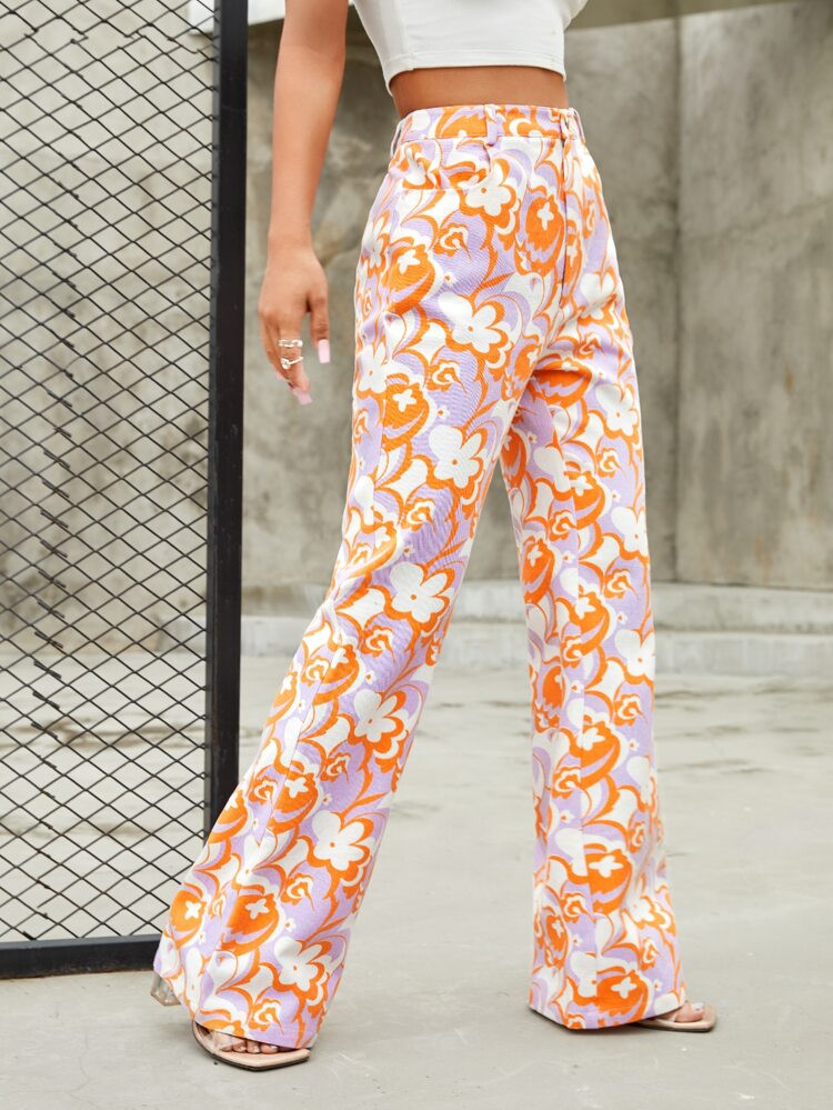 SHEIN High Waist Floral Print Flare Leg Pants | SHEIN