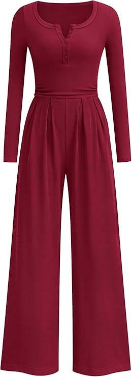 PRETTYGARDEN Jumpsuits for Women Dressy Casual 2025 Fall One Piece Outfits Long Sleeve Wide Leg P... | Amazon (US)