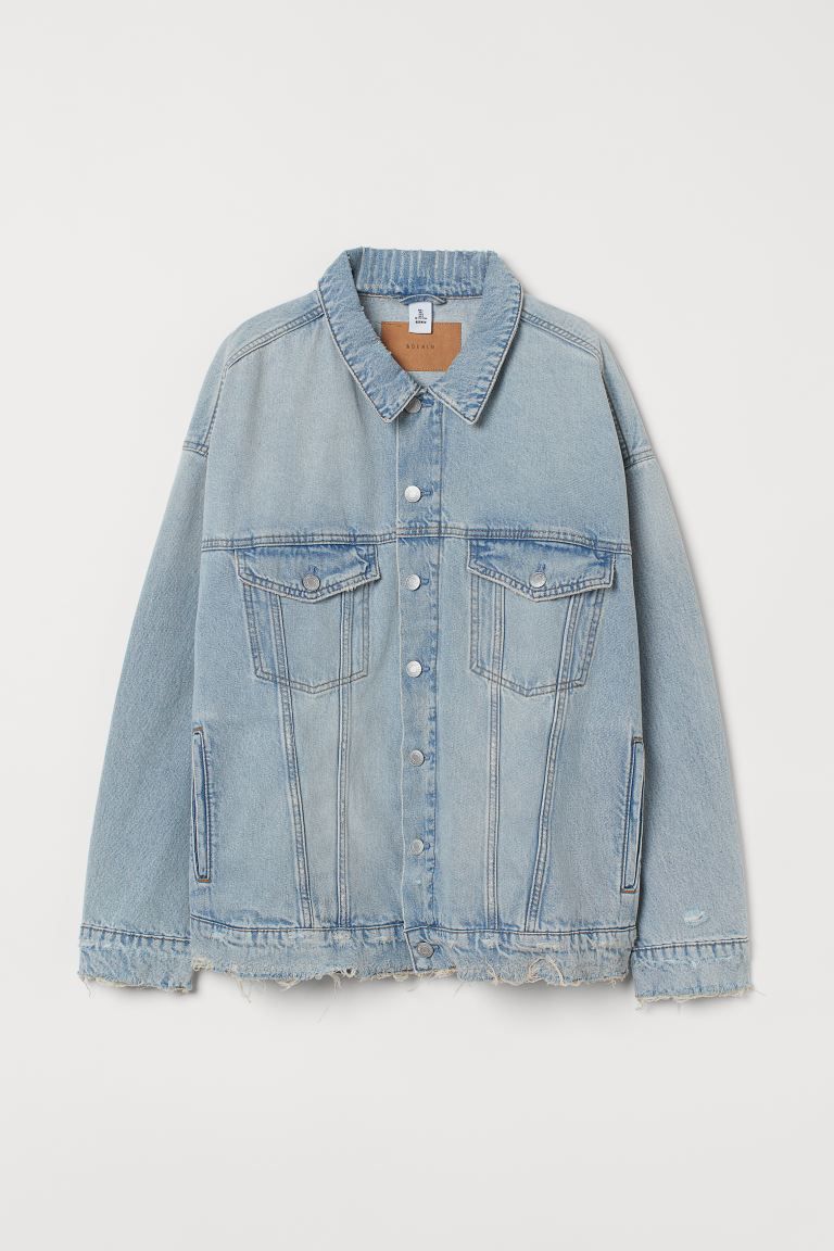 Oversized jacket in washed cotton denim. Collar, buttons at front, and yoke at back. Dropped shou... | H&M (US + CA)