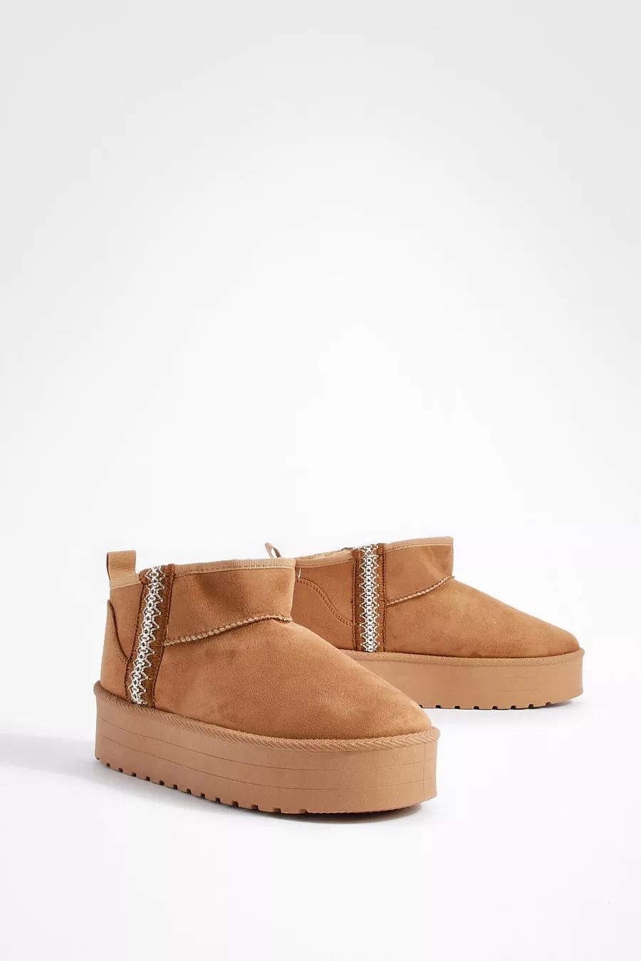 Embroidered Detail Cosy Platform Boots | boohoo (US & Canada)