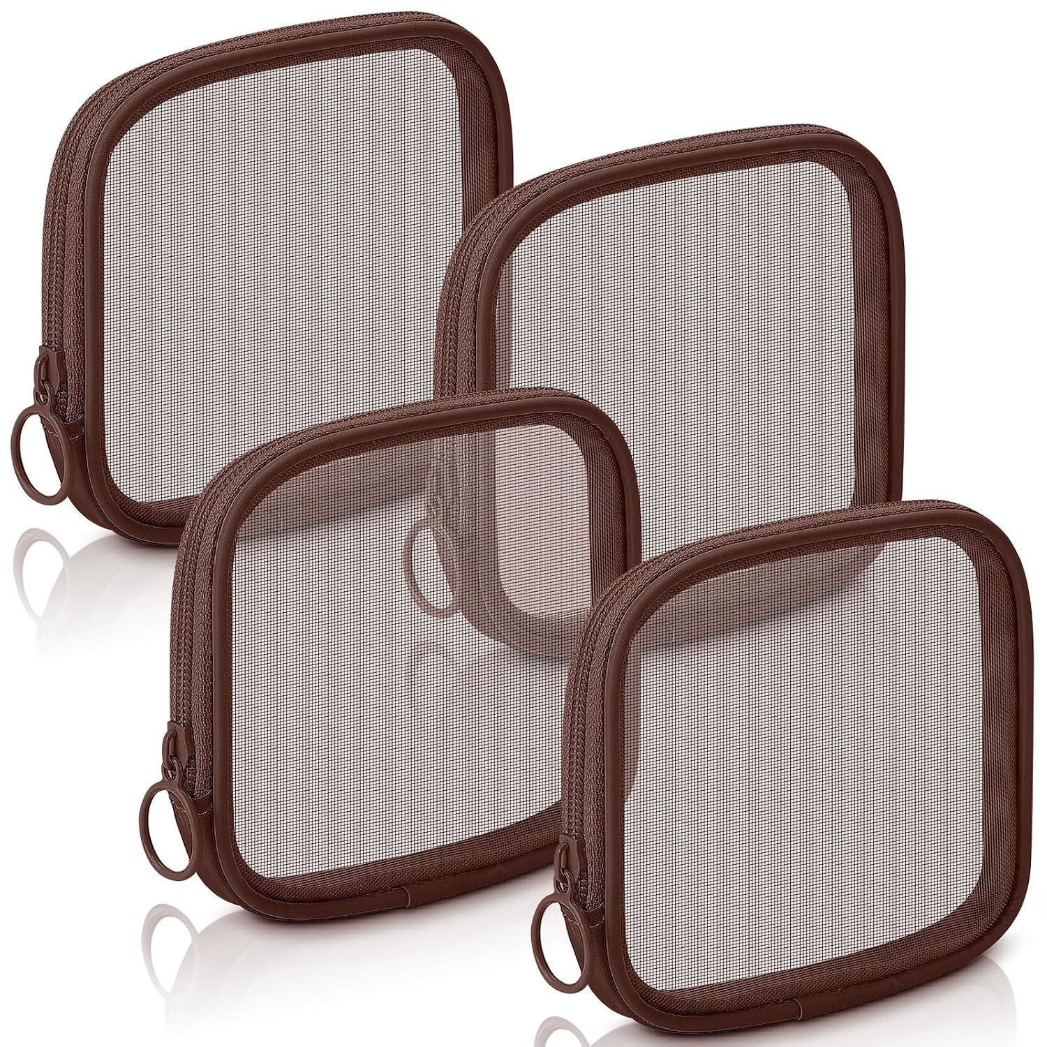 Weewooday 4Pcs Mesh Makeup Bag, Brown, Small, Classic | Amazon (US)