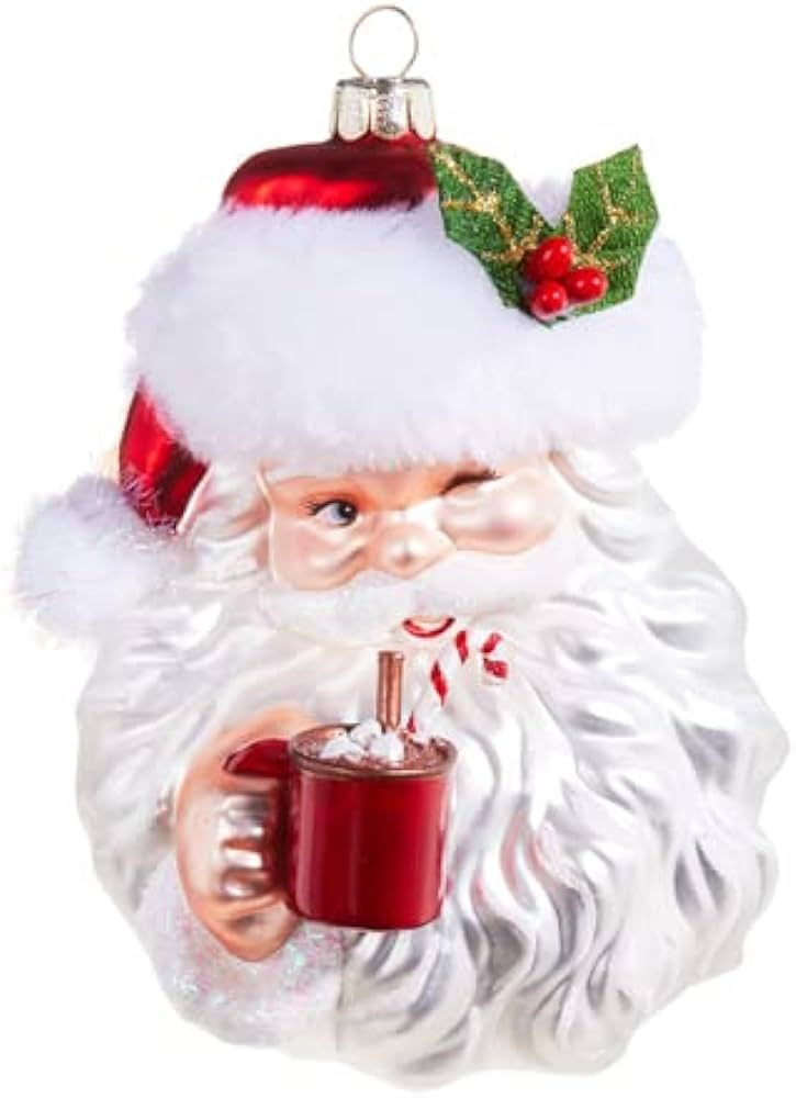 RAZ Imports Santa Drinking Cocoa Ornament, 5.25-inch Height, Glass, Polyester and Resin | Amazon (US)