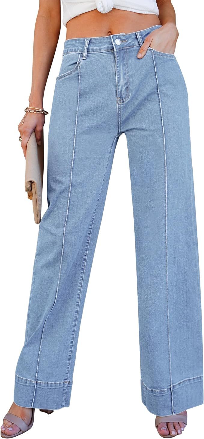 luvamia Wide Leg Jeans for Women Trendy High Waist Straight Leg Baggy Jeans Stretchy Denim Pants ... | Amazon (US)
