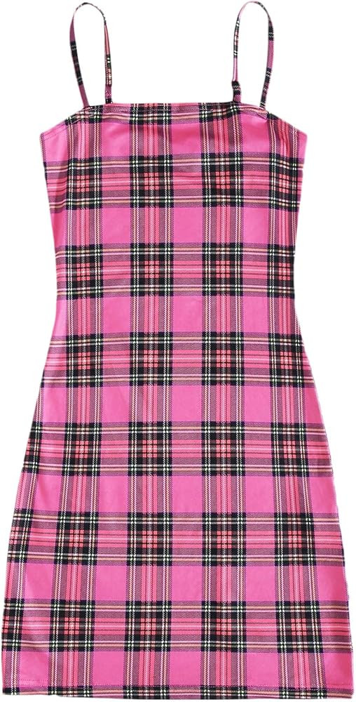 SOLY HUX Spaghetti Strap Dresses for Women Summer Cute Plaid Goth Grunge Mini Bodycon Pencil Tigh... | Amazon (US)
