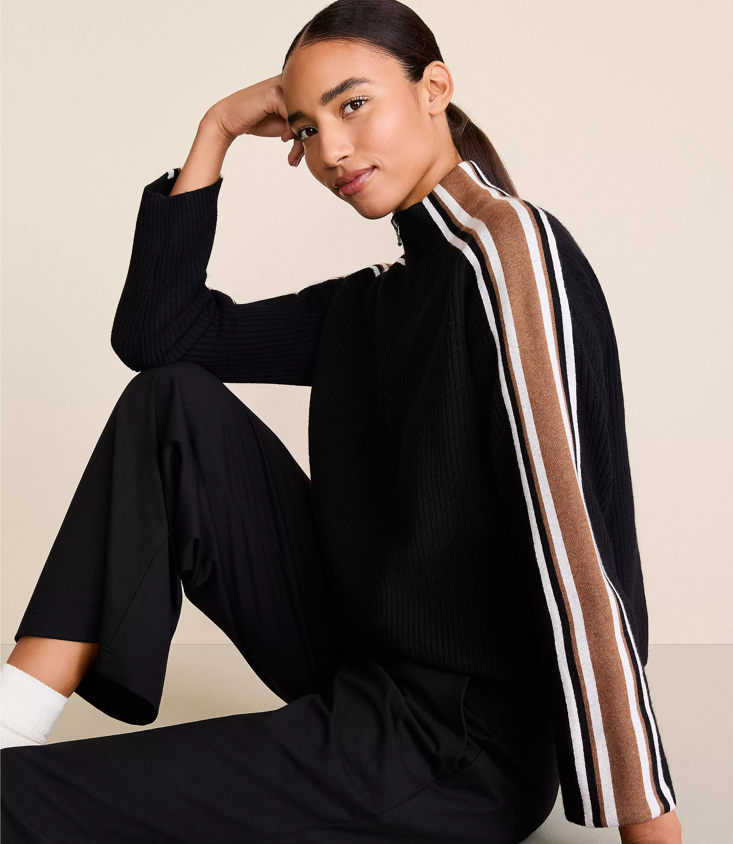 Lou & Grey Striped Half Zip Sweater | LOFT