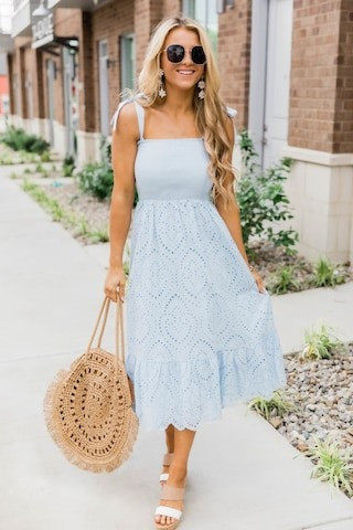 Promise In My Heart Blue Lace Midi Dress | The Pink Lily Boutique