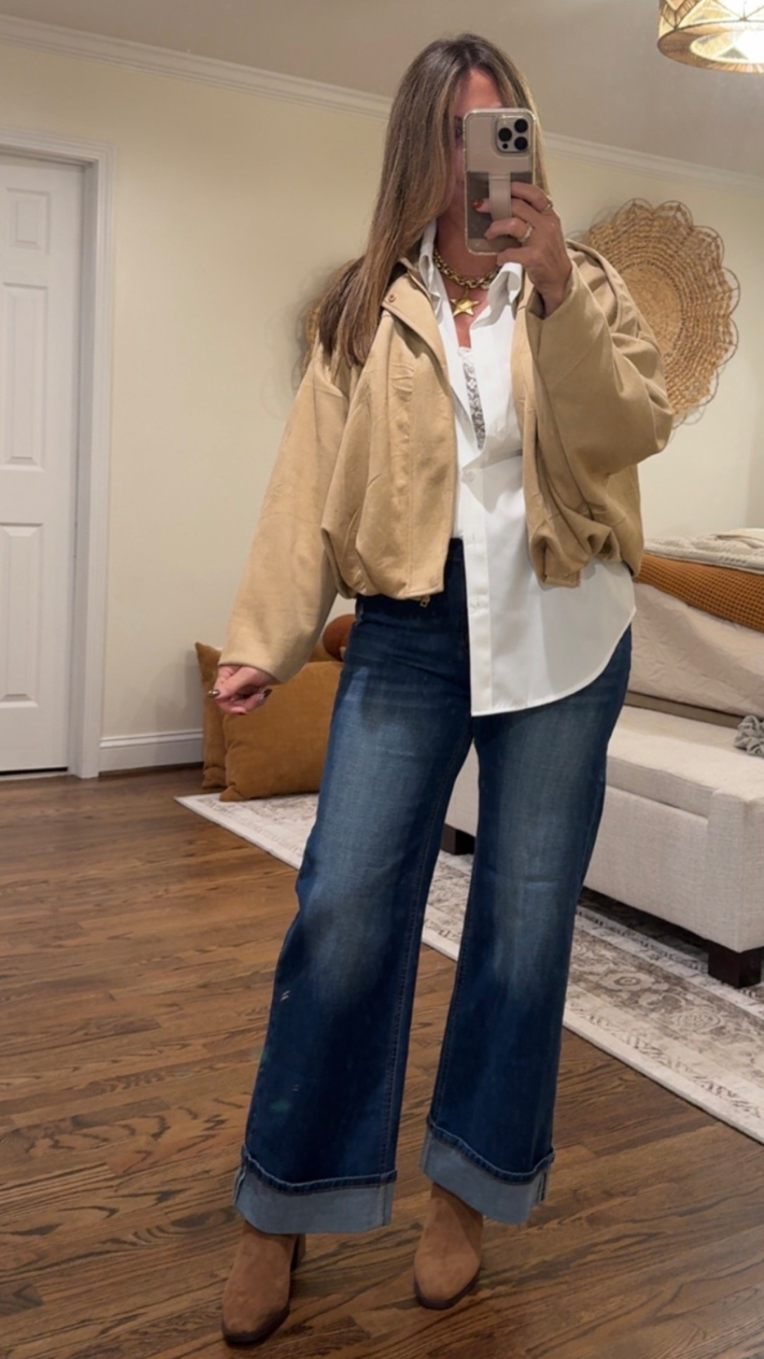 Effortless layers for fall 🍁 A crisp white button-down, relaxed denim, and a cozy neutral jacket — chic, comfy, and ready for anything. 

#LTKStyleTip #LTKOver40 #LTKSeasonal