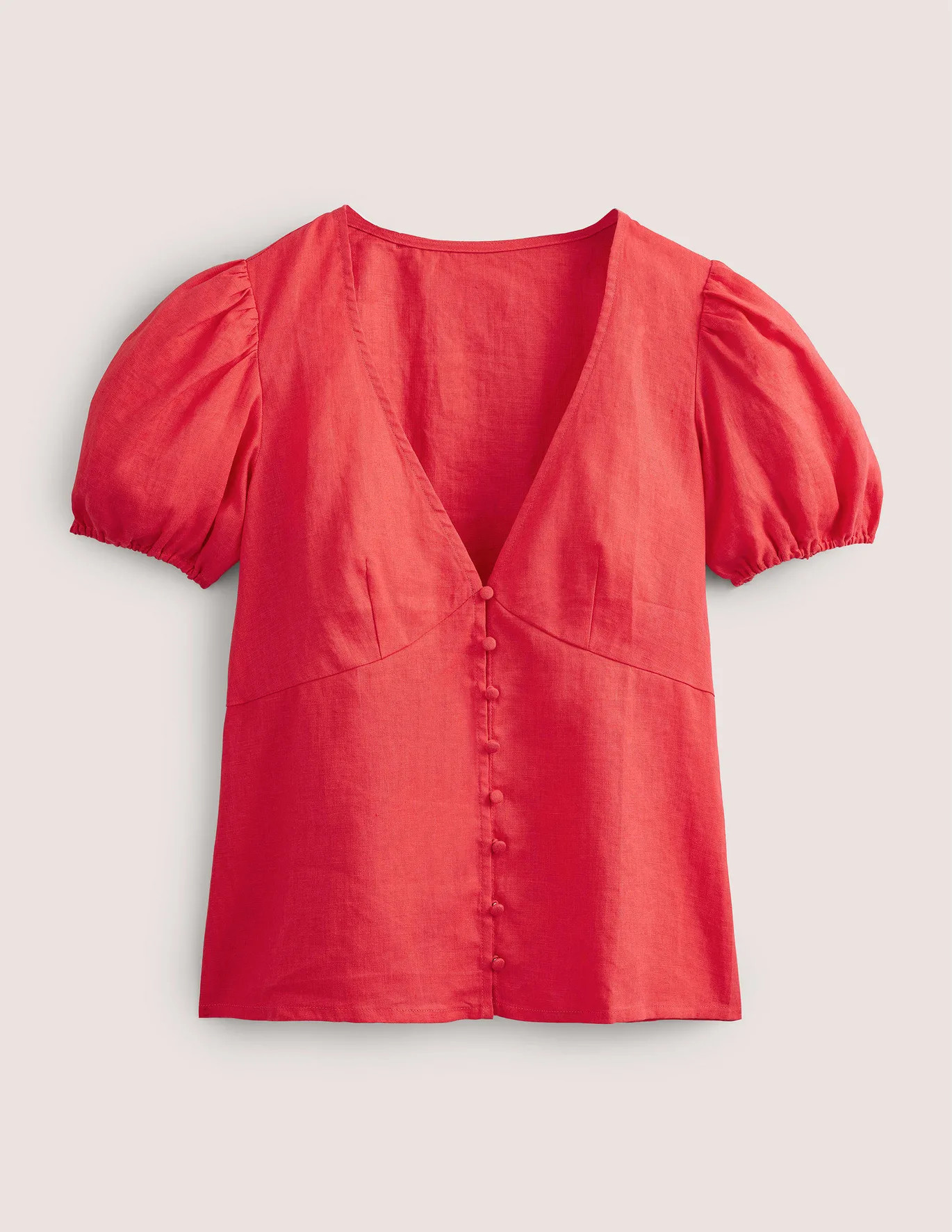 Fitted Linen V-neck Top - Strawberry Tart | Boden (US)