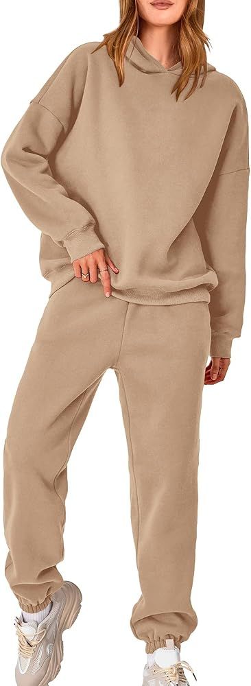 BTFBM Women 2 Piece Sweatsuits Long Sleeve Hooded Pullover Jogger Pants Fall Winter Casual Loose ... | Amazon (US)
