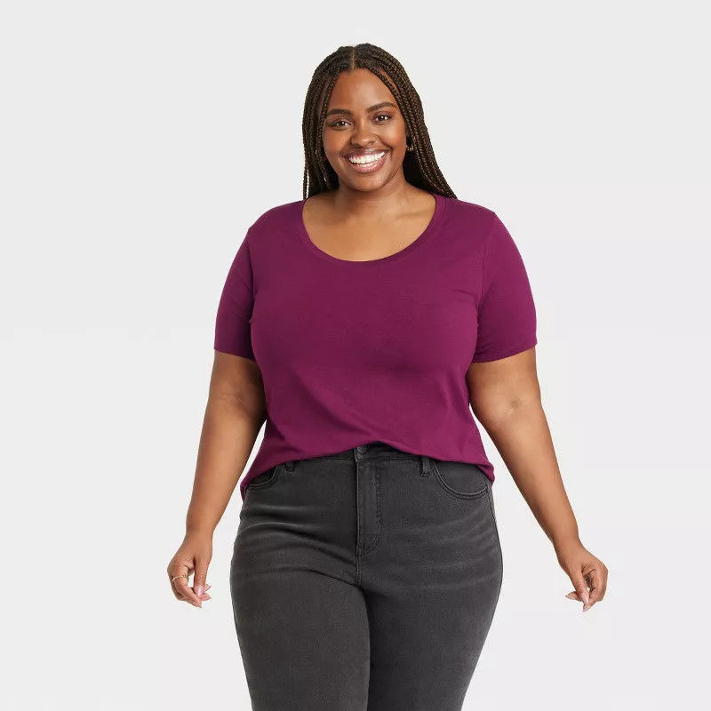 Women's Short Sleeve Drapey Scoop Neck T-Shirt - Ava & Viv™ | Target