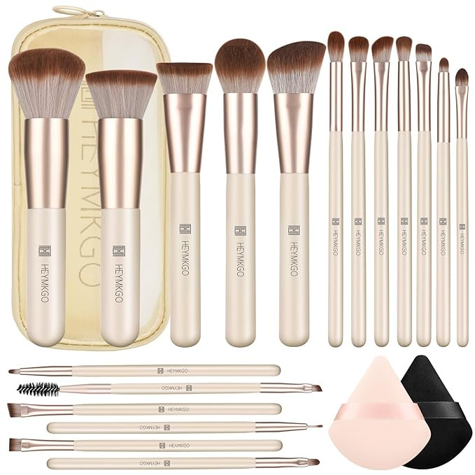 HEYMKGO Makeup Brushes Set, 18pcs Professional Brushes Set with 2 Powder Puff & Travel Bag, Premi... | Amazon (US)