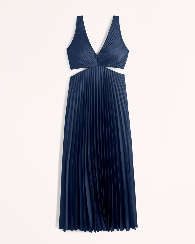Satin Pleated Cutout Maxi Dress | Abercrombie & Fitch (US)