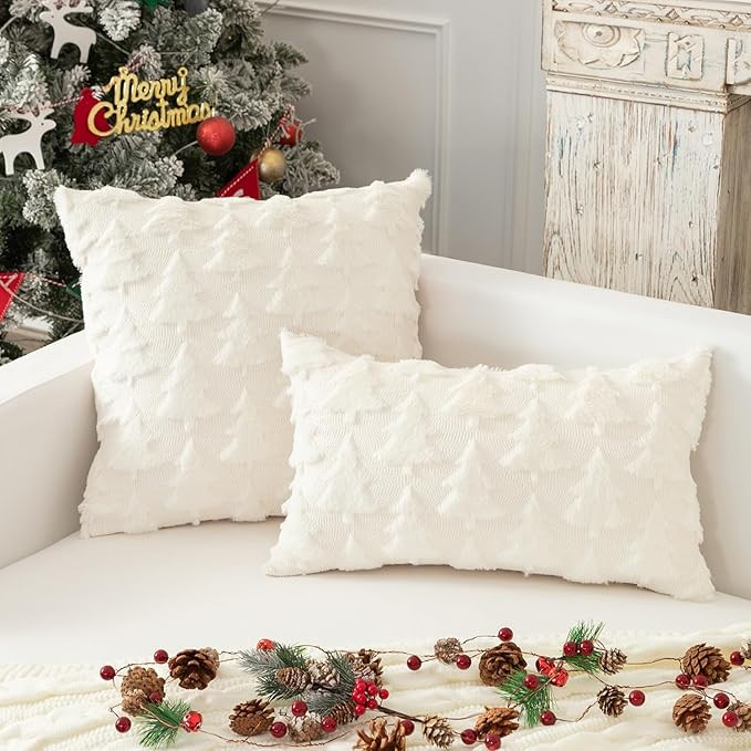 Kevin Textile Christmas Decorative Pillow Covers 18x18 Inch Soft Plush Faux Fur Jacquard Throw Pi... | Amazon (US)