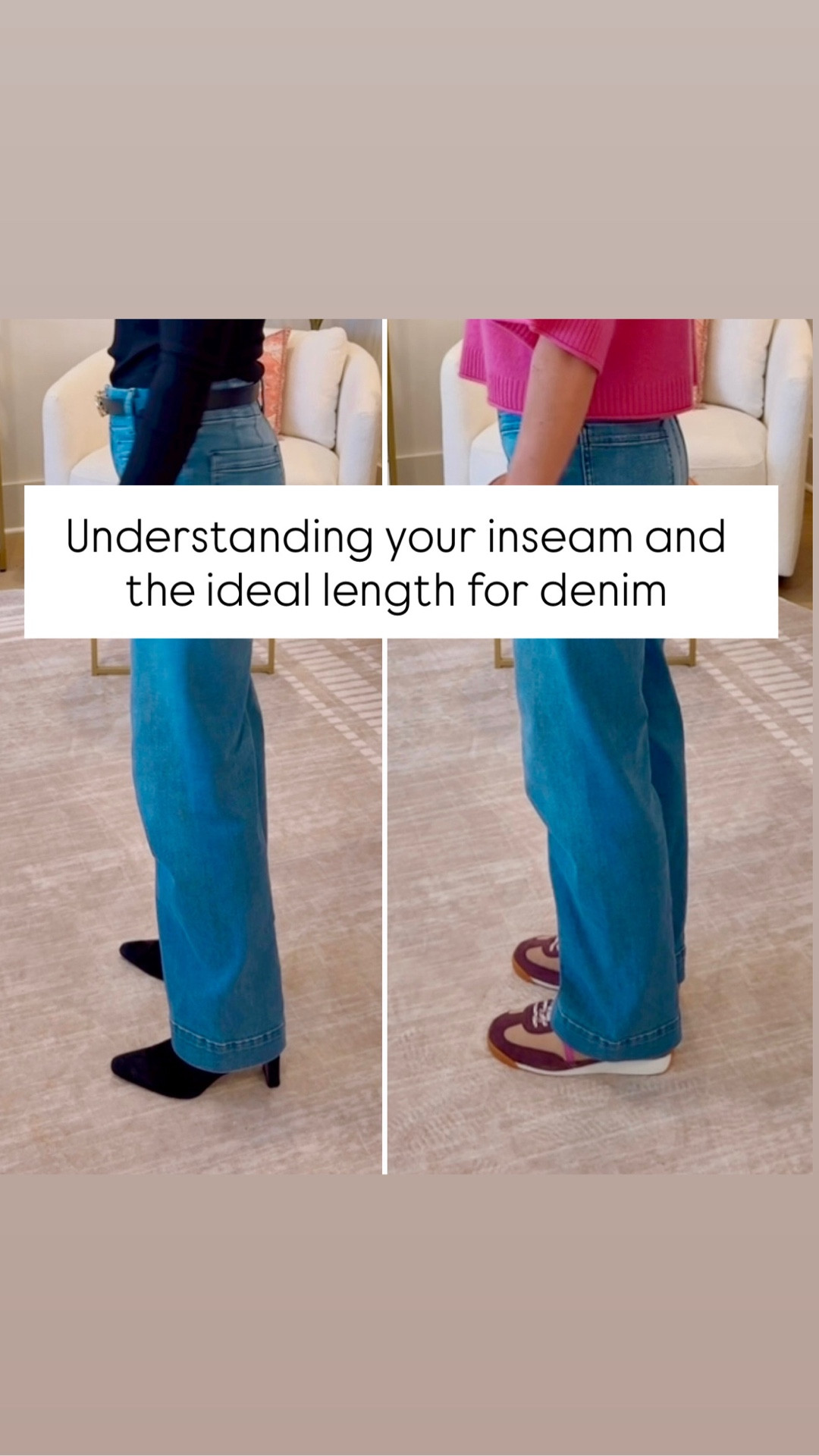 When your jeans hit at the right spot, everything looks more polished:
✔ legs look longer
✔ outfits feel intentional
✔ no more bunching, dragging, or awkward crops

1️⃣ Put on the shoes you’ll wear most with your jeans
(flats, sneakers, or heels — this matters!)

2️⃣ Stand straight and place a measuring tape at the top of your inner thigh, right where the leg seam would start

3️⃣ Measure straight down the inside of your leg to where you want your jeans to hit
• touching the floor (most versatile option)
• just above the floor
• at the ankle/ cropped

4️⃣ That number = your inseam length

I am wearing the Colette jeans in a 24 regular and they are a 30 inch inseam (I’m 5’3 for reference) Save this for your next shopping trip — your future outfits will thank you 🤍