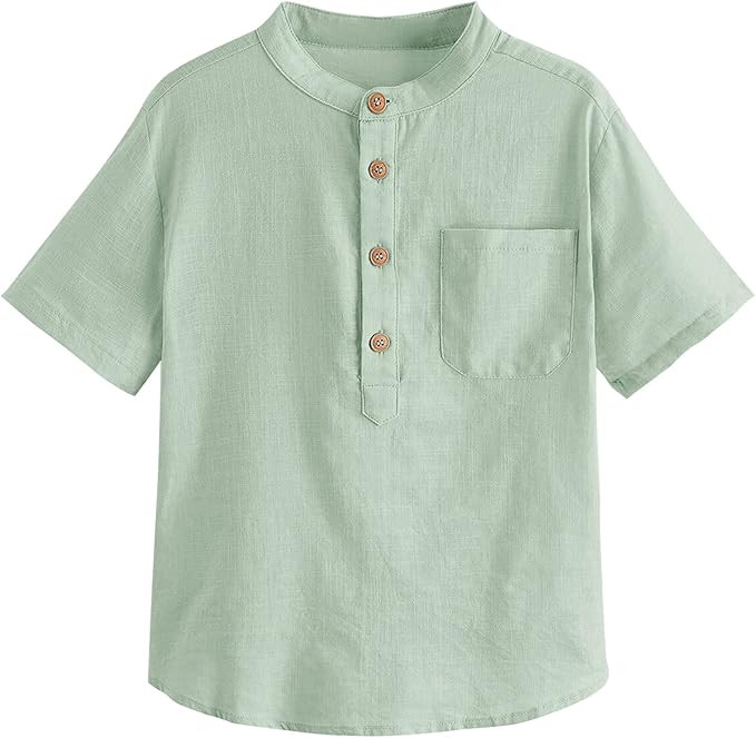 Inorin Boys Button Up Henley Shirt Short Sleeve Lightweight Summer Linen Cotton Dress Shirts Tees... | Amazon (US)
