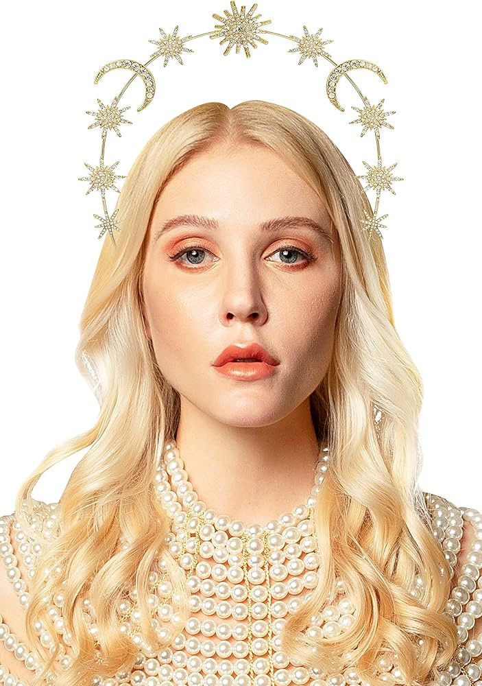 Zivyes Star and Moon Halo Crown Goddess Crown Celestial Headband Starburst Halo Wedding Bridal Prom  | Amazon (US)