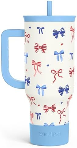 SANDJEST American Flag 40oz Tumbler with Handle and Straw, Insulated Stainless Steel Travel Coffe... | Amazon (US)