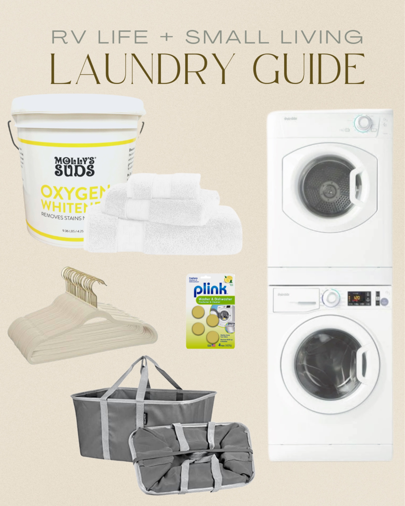 Everyday is a wash day in an RV 😝 I absolutely could not live full-time in our camper without our washer and dryer. It’s a bit of a pricey investment at first but it pays for itself in the long run and the convenience alone… WORTH IT! 🙌🏼 

Plink washer cleaner: Running the washer everyday, these are a must have. Helps keep mildew and clogs to a minimum. 

Splendide RV Washer and Dryer: Best RV washer and dryer that pays for itself after a year. 

Molly’s Suds: A clean, simple, and non-toxic laundry detergent that actually works!

Velvet Hangers: Sounds silly, but these make a huge difference when your closet is tiny. These space saving hangers are pretty and functional.

Collapsible Laundry Basket (2 pack): Again, a space saver but also durable. 


#LTKhome #LTKFind #LTKtravel