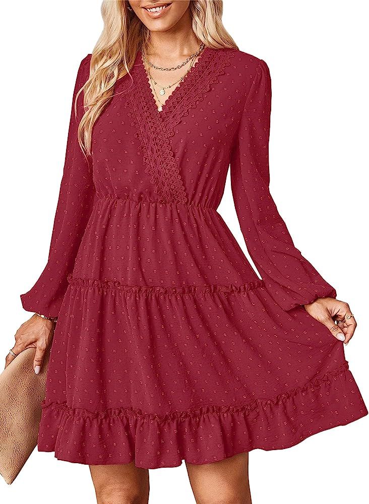 YOVION Women Summer/Fall Tunic Dress V Neck Casual Loose Flowy Swing A-Line Dresses | Amazon (US)