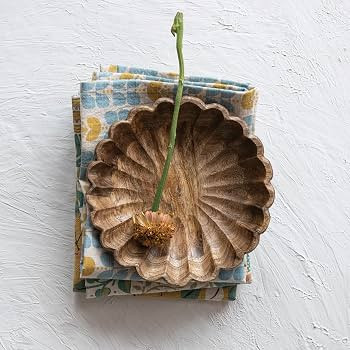 Creative Co-Op Boho Carved Wood Bowl with Scalloped Edge, Natural | Amazon (US)