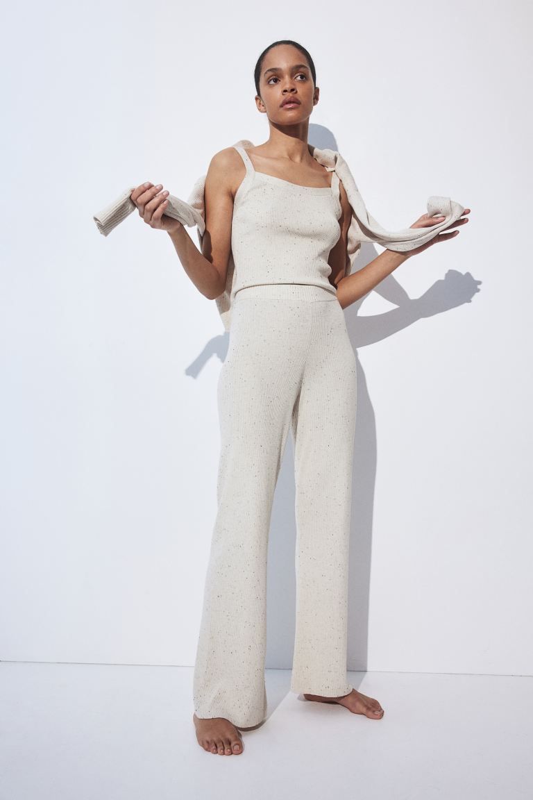 Rib-knit Pants - Natural white/nepped - Ladies | H&M US | H&M (US + CA)