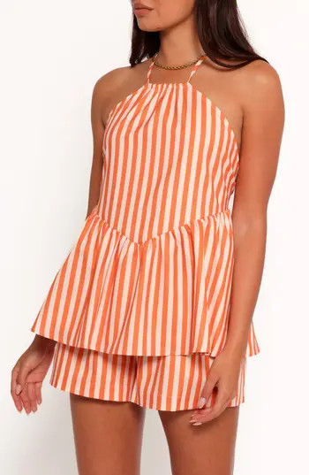 Petal & Pup Valencia Stripe Cotton Halter Neck Top in Orange Pink Stripe at Nordstrom Rack, Size X-Small | Nordstrom Rack