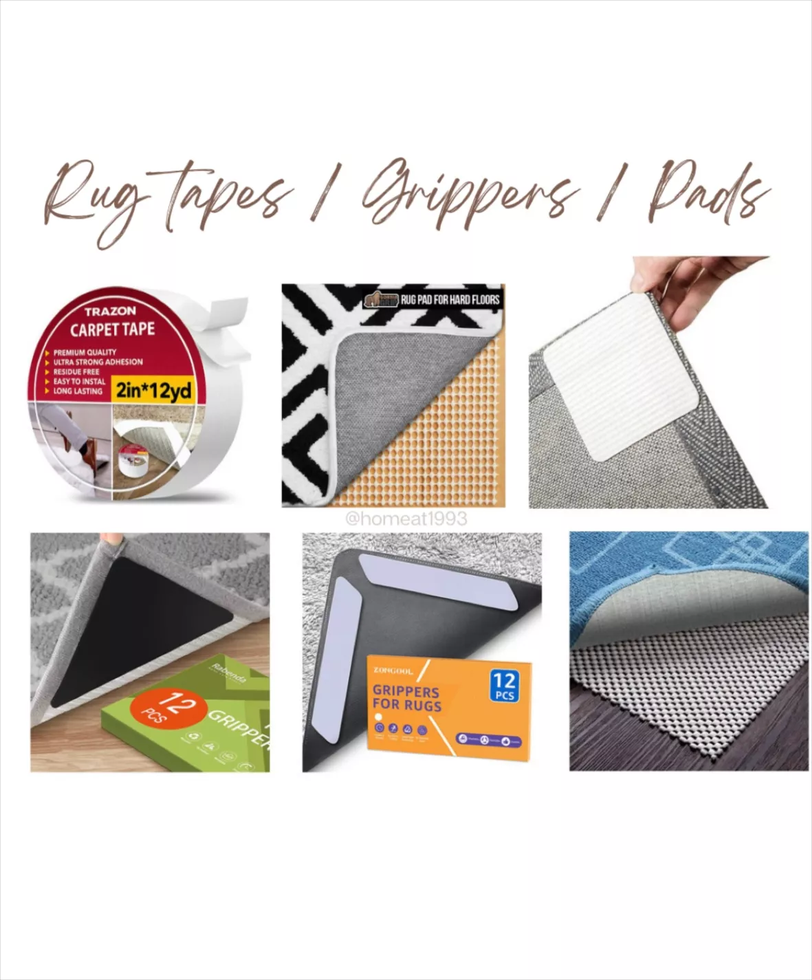 Rug Carpet Non Slip Grippers for Floors, Reusable and Washable Double Sided  Carpet Tape Pads Removable, Strong Adhesive Grippers for Area Rugs, Keep