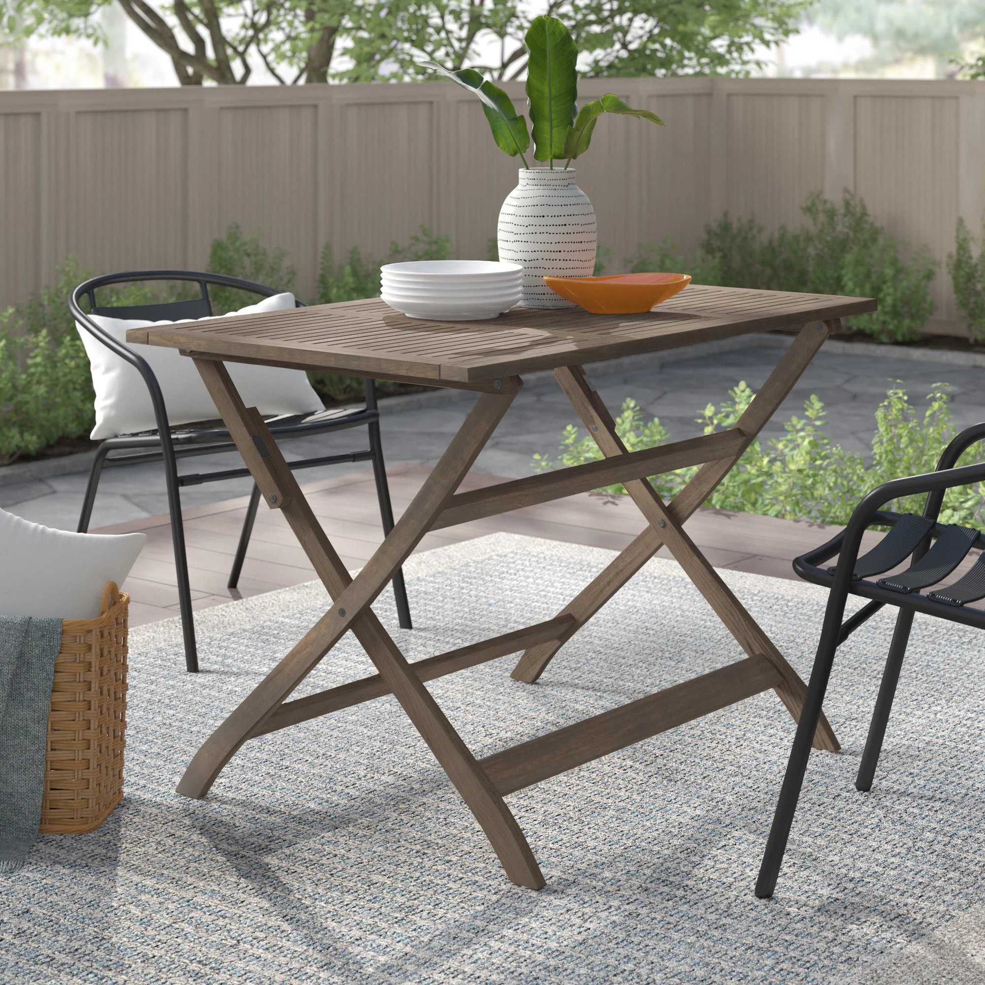 Amaure Rectangular Acacia Outdoor Folding Dining Table | Wayfair North America