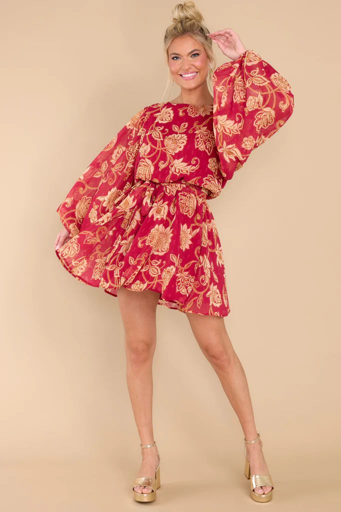 Sunrise In Your Eyes Red Floral Print Dress | Red Dress 