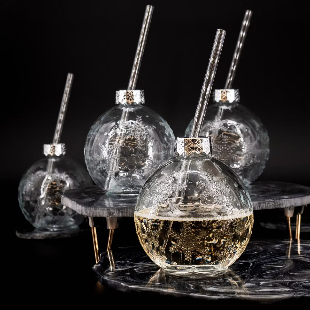 Madison Home 4pk Snowflake Ornament Sippers with Glass Straws | Target