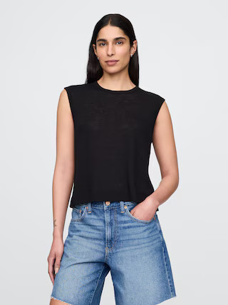 Linen-Blend Crewneck Shell Tank Top | Gap (US)