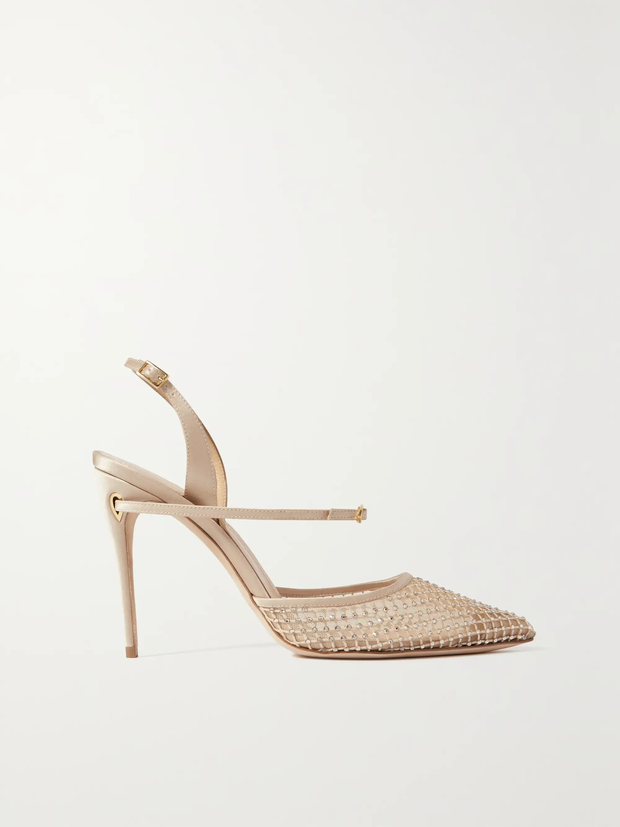 Vittorio 105 crystal-embellished mesh and satin slingback pumps | NET-A-PORTER (US)