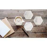 Hexagon White Marble Coasters Italian Carrara | Set Of 4 Free Shipping | Etsy (US)