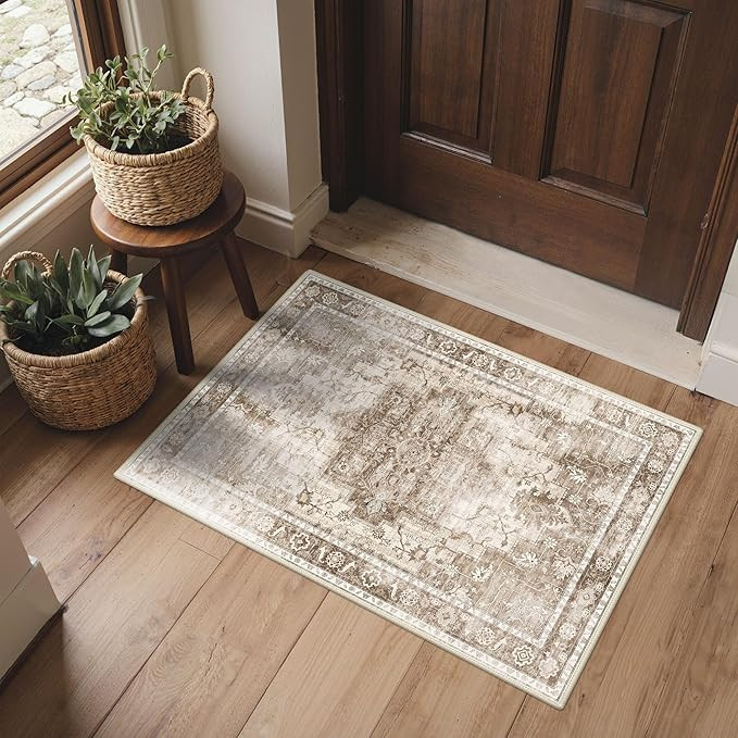 Area Rug 2x3 Doormat, Machine Washable Low Pile Vintage Rugs, Small Lightweight Rug Entryway Indo... | Amazon (US)