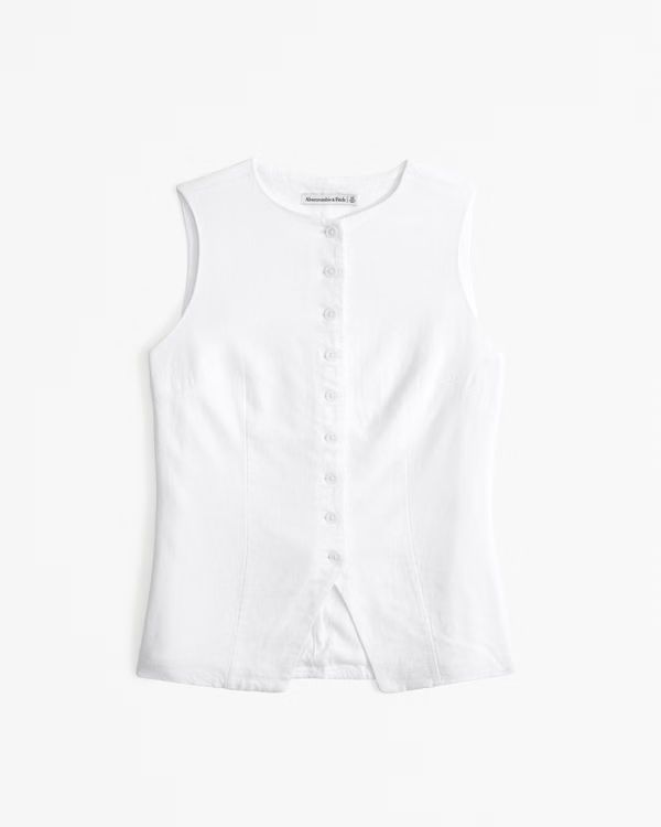 Women's Linen-Blend Button-Through Vest | Women's Tops | Abercrombie.com | Abercrombie & Fitch (US)